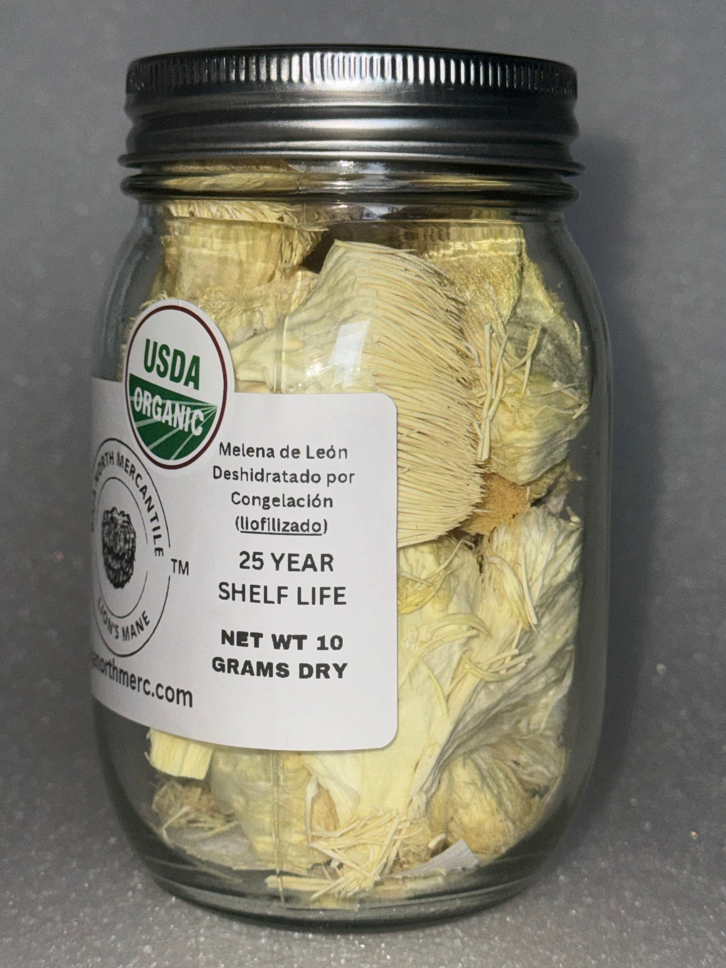 Freeze-Dried Lion's Mane Mushroom Fruiting Bodies | Can be rehydrated and cooked or used as supplement | Make into tincture, tea or powder | Grown in U.S.A | USDA Organic | in Vacuum Sealed Jar | 25 Year Shelf-Life