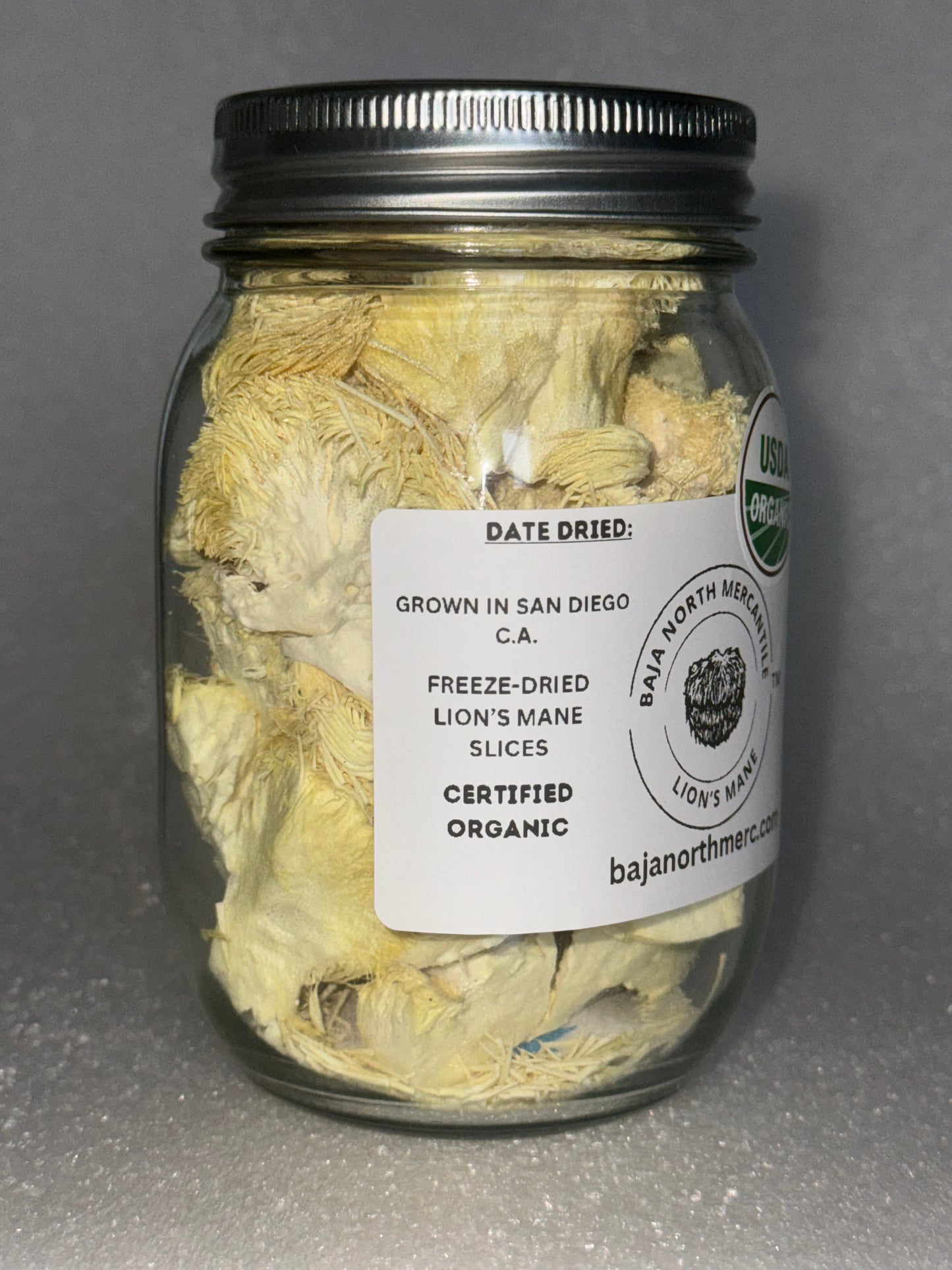 Freeze-Dried Lion's Mane Mushroom Fruiting Bodies | Can be rehydrated and cooked or used as supplement | Make into tincture, tea or powder | Grown in U.S.A | USDA Organic | in Vacuum Sealed Jar | 25 Year Shelf-Life