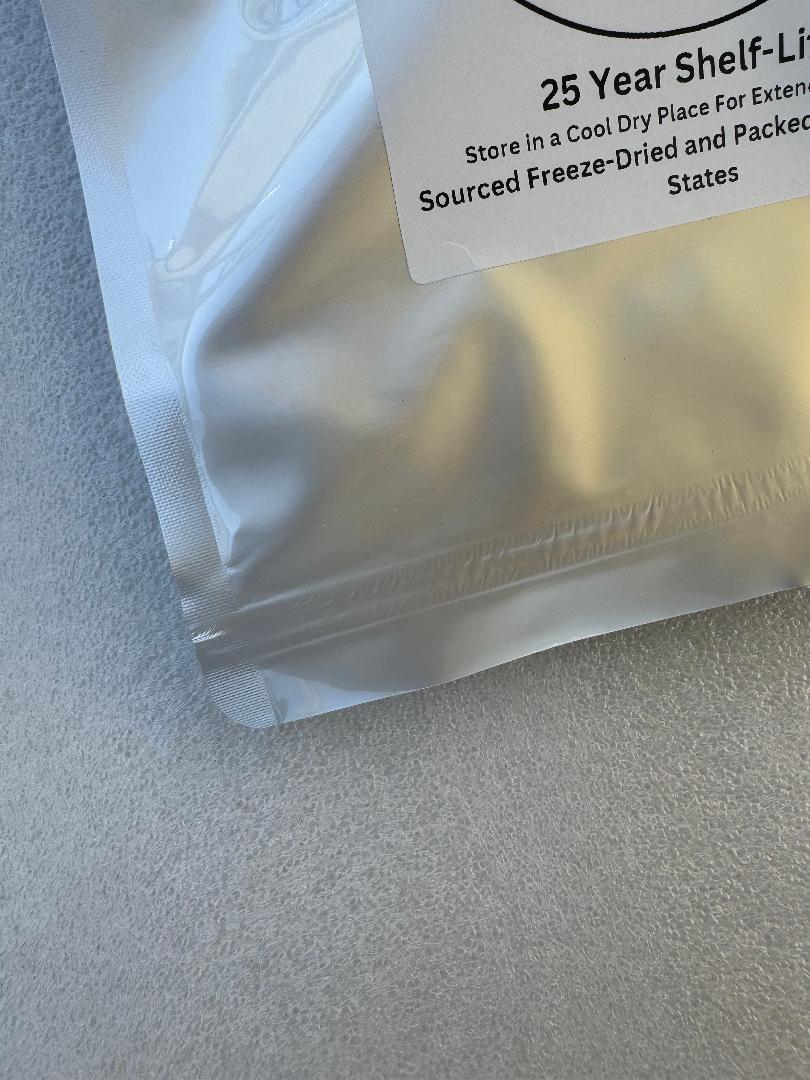 VEGAN Freeze-Dried Impossible™ Burger Patties 25 year shelf life. Made primarily from soy and potato proteins.