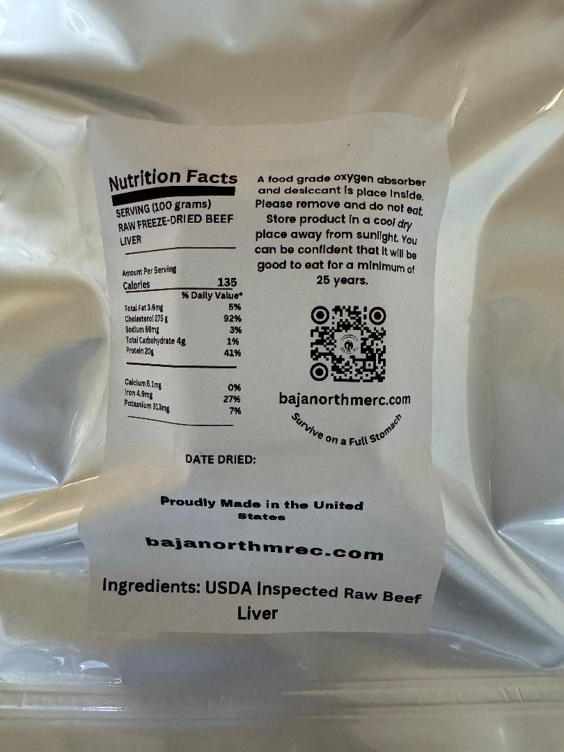 PET FOOD Raw Human Grade Liver SNACKS Freeze-Dried No refrigeration Required 25 year shelf-Life