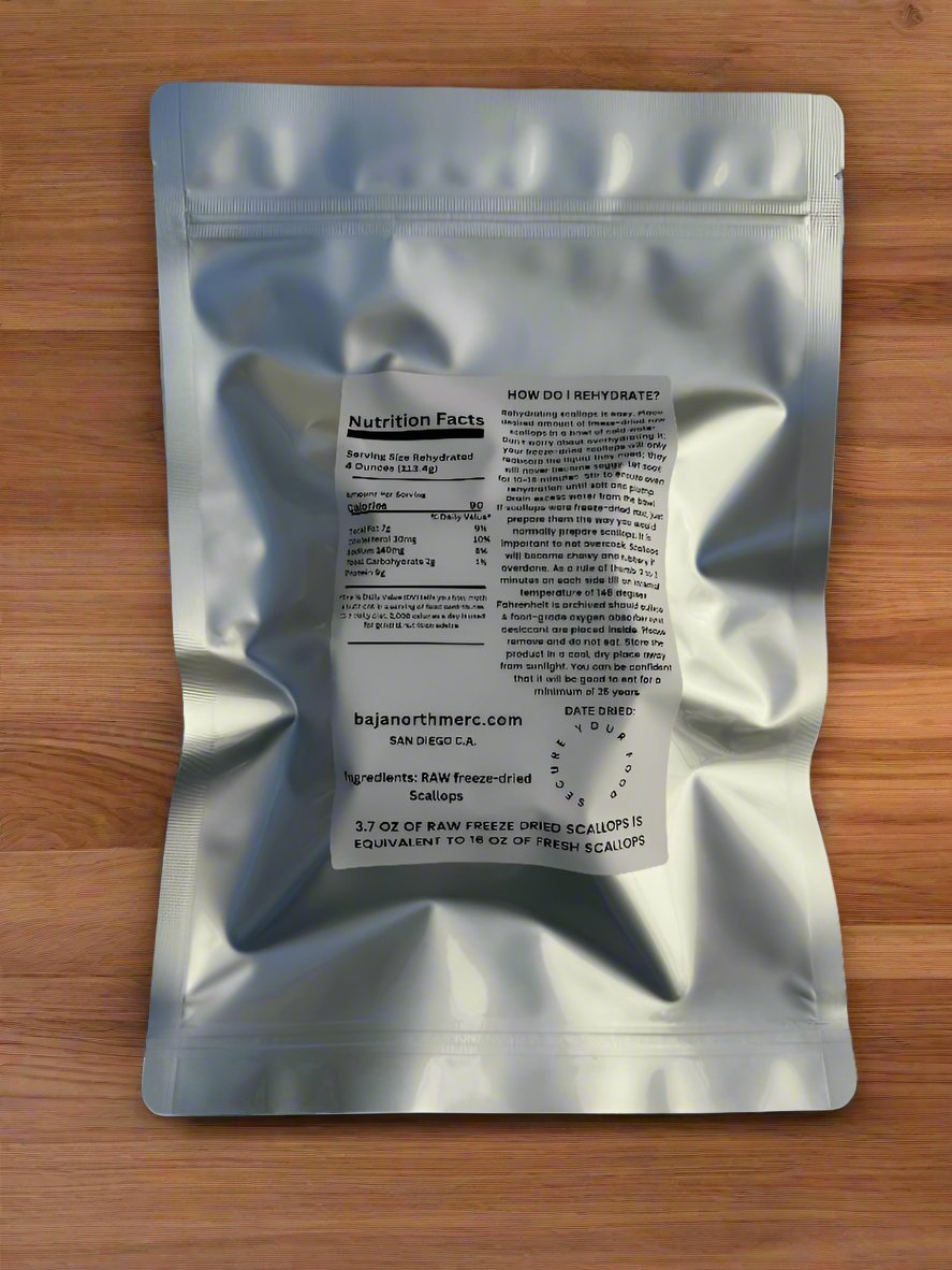 RAW Freeze-Dried Scallops 3.7oz | QTY 18-23 Per package | 1 LB. Rehydrated |