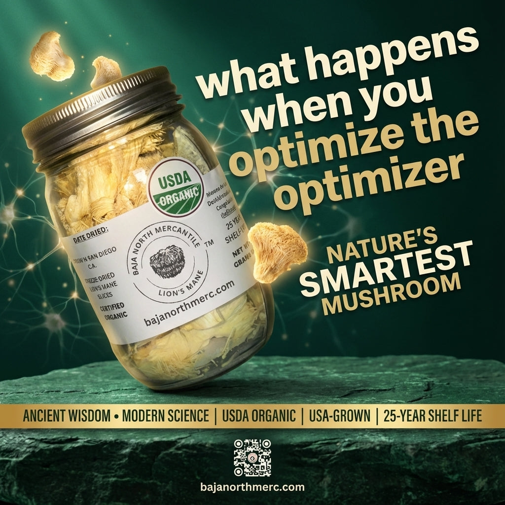 Freeze-Dried Lion's Mane Mushroom Fruiting Bodies | Can be rehydrated and cooked or used as supplement | Make into tincture, tea or powder | Grown in U.S.A | USDA Organic | in Vacuum Sealed Jar | 25 Year Shelf-Life