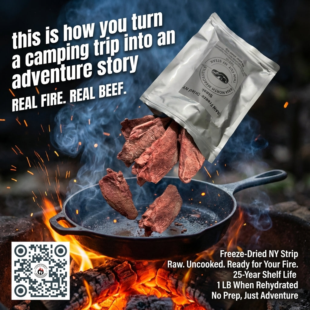 RAW QTY 4 | Freeze-Dries NY Steaks | Thin Cut | 25 Year Shelf Life | USA Product | No Preservatives or additives | All Natural USDA inspected beef