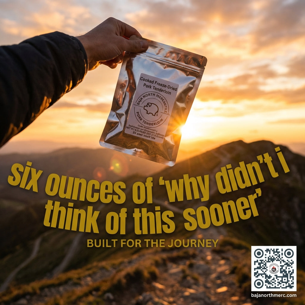 Cooked Freeze-Dried Pulled Pork Tenderloin 6oz makes 1.8 lbs hydrated. Designed for Backpackers, Campers, Survivalist, Hunters and Emergency Preparedness. MADE IN USA