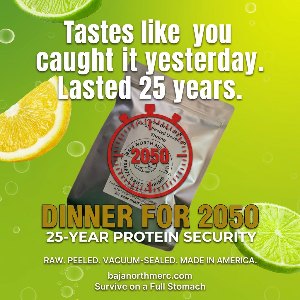 Freeze-Dried RAW Shrimp 41-50 Tail-off Deveined/Peeled 25 Year Shelf Life Designed for Backpackers, Campers, Survivalist and Emergency Preparedness. MADE IN USA