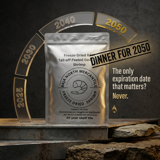 Freeze-Dried RAW Shrimp 41-50 Tail-off Deveined/Peeled 25 Year Shelf Life Designed for Backpackers, Campers, Survivalist and Emergency Preparedness. MADE IN USA