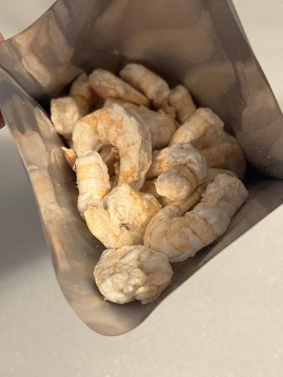 Freeze-Dried RAW Shrimp 41-50 Tail-off Deveined/Peeled 25 Year Shelf Life Designed for Backpackers, Campers, Survivalist and Emergency Preparedness. MADE IN USA