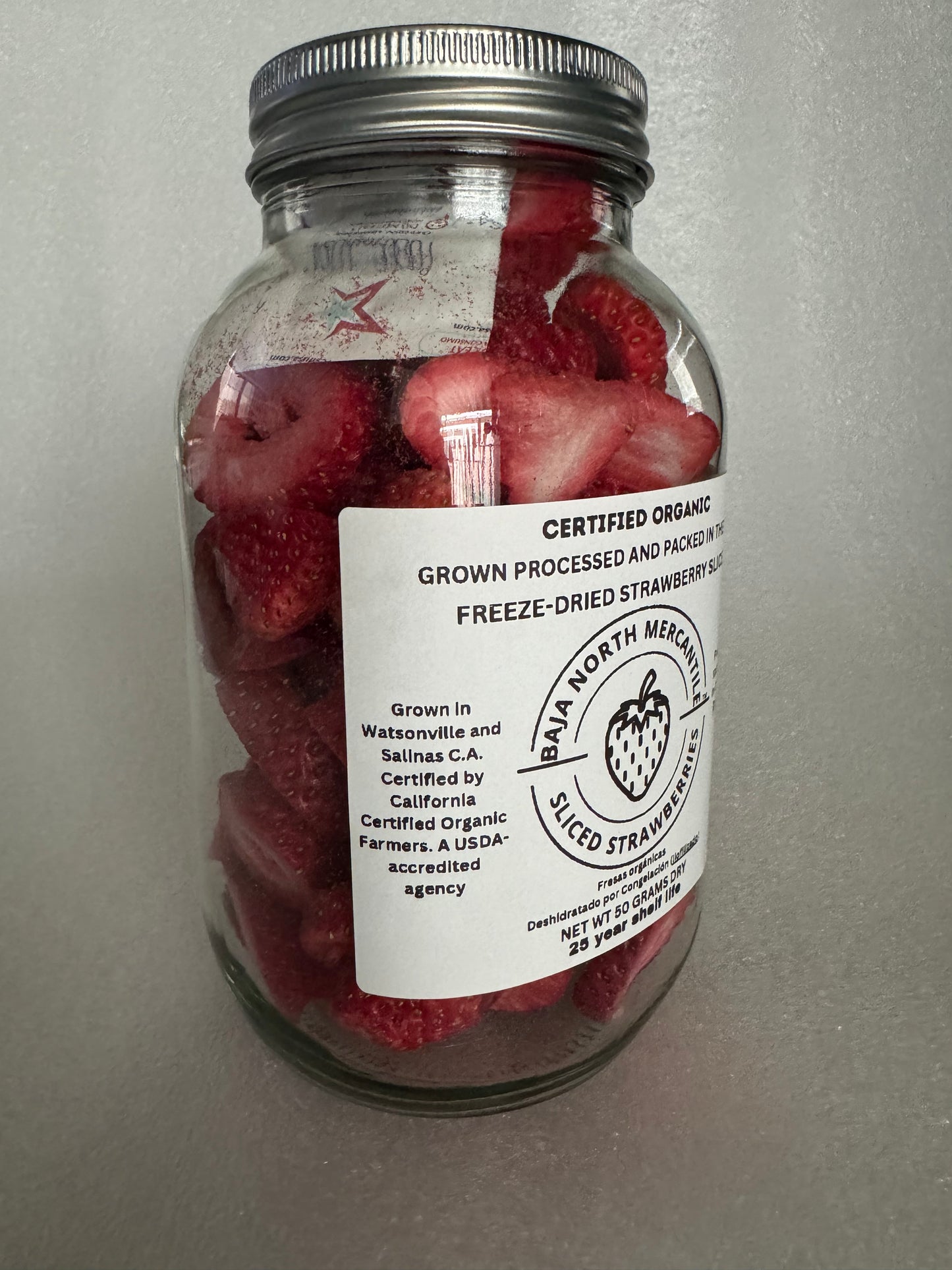 Freeze-Dried Strawberry Slices Certified by California Certified Organic Farmers a USDA Accredited Agency | Vacuumed Sealed in Glass Jars | Hand Crafted | Grown and made in USA | Pure Slices Zero Fillers, Preservatives or Additives.